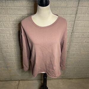 Peace Love World Mauve Raw Edge Crewneck Distressed Casual Sweatshirt Size XS
